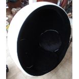 Vintage white finished egg chair, black interior with four cushions on swivel base, H134cm W107cm