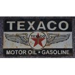 An enameled steel plate advertising sign for Texaco Motor Oil and Gasoline. W55.8xH30.4cm