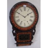 Newhaven Clock Co., Newhaven Conn, late C19th/early C20th inlaid walnut drop dial wall clock,
