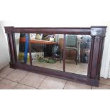 Large Victorian mahogany framed architectural overmantel mirror, W155cm H74cm