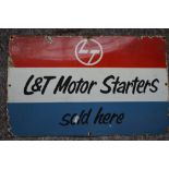 An enameled steel plate advertising sign for L&T Motor Starters. W66.1xH41.9cm