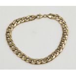 9ct yellow gold flat curb link chain bracelet, stamped 375, 20.5cm, 8.0g