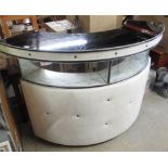 1960s D-shaped bar unit, raised top with quilted vinyl front W145.5cm D53cm H107.5cm
