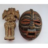 African wooden ceremonial mask, South American pottery figure, possibly depicting a God