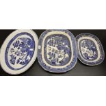 Brown, Westhead, Moore & Co. late C19th blue and white Willow pattern printware meat dish, bearing