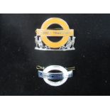 London Transport silver enamel inspectors cap badge, hallmarked with inscription WJD 783, London