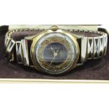 Mid C20th Arctos Neon Nivaflex gold plated hand wound wristwatch, unusual applied brass chapter ring