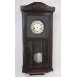 Early C20th oak cased wall clock, with glazed panelled door, W34cm D18cm H76cm, late C19th walnut