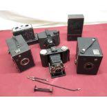 Coronet "3-D" Bakelite cased camera, EHO box camera, Popular Brownie Ansco Pioneer camera, Kodak