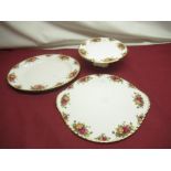 Royal Albert Old Country Roses - cake plate, W35cm D31cm, oval plate, W35cm D27.5cm, and pedestal