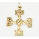 9ct yellow gold Burrian cross pendant by Ola Gorie, stamped 375, H5.5cm, 15.0g