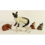 Beswick models to incl. Lying fox, Siamese cat, lambs and two kittens