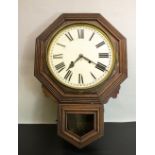 Ansonia Clock Company drop dial wall clock, with cream dial, Roman numerals and railtrack minutes (