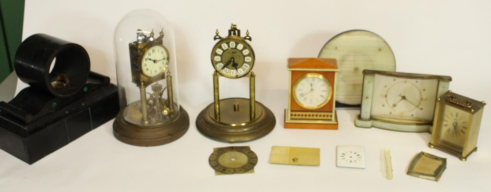 Collection of clocks and parts to include Gustav Becker suspension clock, 1950s onyx and brass