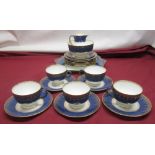 Wedgwood 18th Century style Blue and Gilt tea set comprising 5 cups, 6 saucers, 6 side plates,