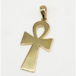 9ct yellow gold loop cross pendant, stamped 375, H7cm, 15.9g