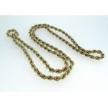 9ct yellow gold rope chain necklace, stamped 9k, L61cm, 7.4g