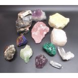 Collection of minerals inc. Rose Quartz, Malachite, Amethyst, Iron Pyrite, etc. (12)