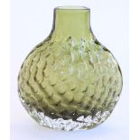 Whitefriars 'Onion' 9758 textured glass vase in sage green colourway as designed by Geoffrey
