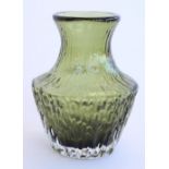 Whitefriars 'Pot Belly' 9832 textured glass vase in sage green colourway as designed by Geoffrey