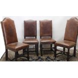 Pair of C17th style dining chairs with arched backs, a similar pair with serpentine backs, all brass
