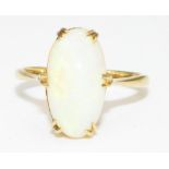 18ct yellow gold opal ring, the oval cabochon opal in claw setting, stamped 18ct, size 0, 4.0g (A/F)