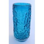 Whitefriars bark textured glass vase 9734 with inverted base rim, body in Kingfisher colourway as