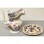 The Grange Goathland - Victorian Ironstone jug, decorated in Imari palette with foliage, S scroll