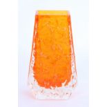 Whitefriars 'Coffin' 9686 textured glass vase in tangerine colourway as designed by Geoffrey
