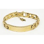 9ct yellow gold curb link identity bracelet, with safety chain (A/F), stamped 375, L21cm, 61.5g