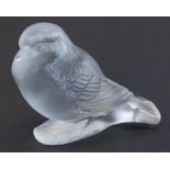 1930s Rene Lalique 'Moineau Fier' frosted glass bird paperweight, acid etched Lalique mark to