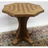 Brian Haw (former Mouseman carver) Yorkshire Oak - Octagonal games table with inset chessboard top