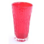 Whitefriars 'Cooling Tower' 9830 textured glass vase in ruby colourway as designed by Geoffrey