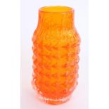 Whitefriars 'Pineapple' 9731 textured glass vase in tangerine colourway as designed by Geoffrey