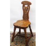 Brian Haw (former Mouseman carver) Yorkshire Oak - Carved spinning type chair, back with elaborately