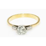 Yellow and white metal diamond solitaire engagement ring, no hallmarks, size N1/2, 2.8g