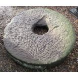 Large sandstone grindstone wheel, approx 97cm x 18cm
