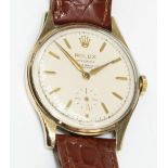 1950's Rolex Precision 9ct gold cased hand wound wristwatch, signed cream dial with raised baton