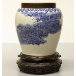 The Grange Goathland - C19th Chinese ovoid porcelain jar, decorated in blue and white with typical