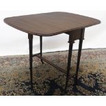 Edwardian Sheraton Revival inlaid mahogany Sutherland table, with two fall leaves on tapering fluted