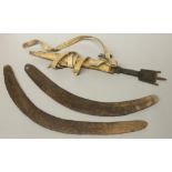 The Grange Goathland - Two Aboriginal boomerangs with chip carved decoration L68cm max and an
