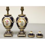 The Grange Goathland - Pair of KPM berlin urn shaped vases with covers, blue ovoid bodies with