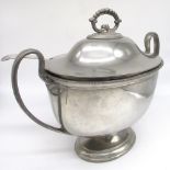 Large Victorian EPNS oval two handled soup tureen and cover with beaded detail, W40cm H35cm with