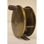 The Grange Goathland - Brass centrepin vintage salmon reel, horn handle, D11cm, W3.4cm across