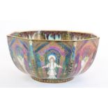 c1920s Wedgwood Fairyland Lustre octagonal bowl of as designed by Daisy Makeig Jones, exterior