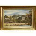 Brian Richardson (British C20th); 'Rievaulx Abbey' in a landscape with sheep grazing, oil on canvas,