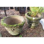 Pair of reconstituted stone planters with swag and bow design, approx 43cm x 53cm (2)