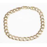 9ct yellow gold flat link curb chain bracelet, stamped 375, L22.5cm, 14.6g