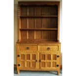 Brian Haw (former Mouseman carver) Yorkshire Oak - Small dresser with two shelf back and adzed top