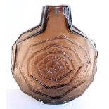 Whitefriars 'Banjo' 9681 textured glass vase in cinnamon colourway as designed by Geoffrey Baxter